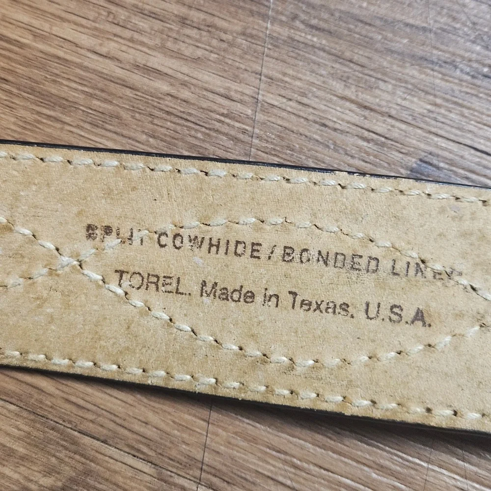 Torel Mens Cowhide Leather Western Belt White Stitch 36 Texas USA Gray Cowboy